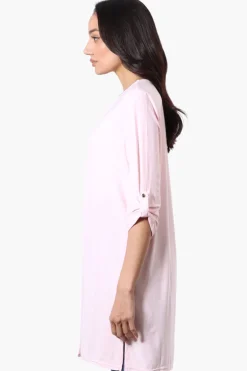 International INC Company Roll Up Sleeve Open Duster Cardigan - Pink