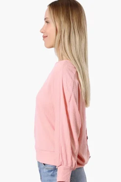 International INC Company Ribbed Button Back Detail Pullover Sweater - Pink