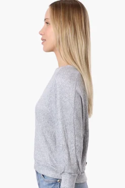 International INC Company Ribbed Button Back Detail Pullover Sweater - Grey
