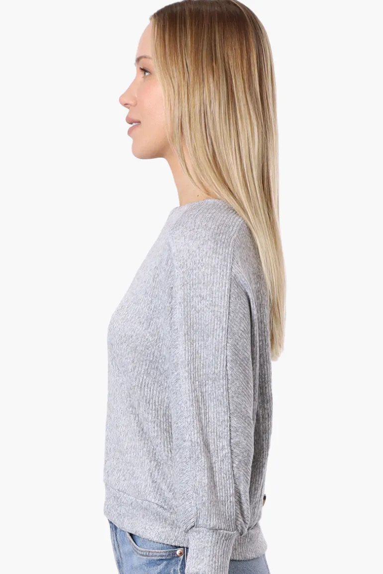 International INC Company Ribbed Button Back Detail Pullover Sweater - Grey