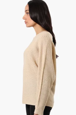 International INC Company Cable Knit Boat Neck Pullover Sweater - Beige