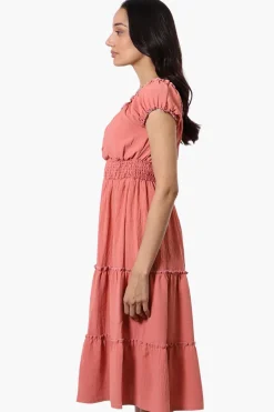 International INC Company Tiered Smocked Waist Maxi Dress - Coral