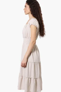 International INC Company Tiered Smocked Waist Maxi Dress - Beige