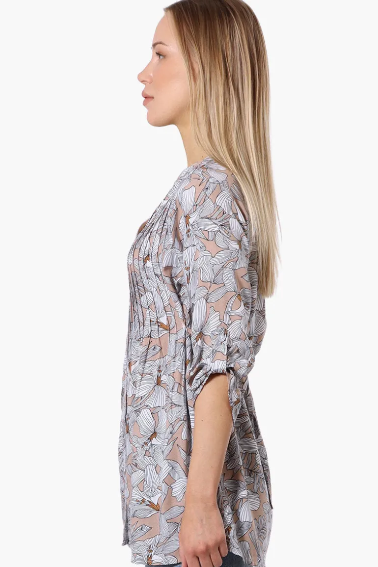 International INC Company Floral Pintuck Blouse - Peach
