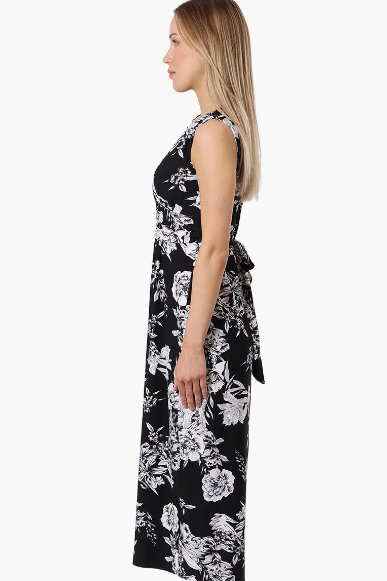 International INC Company Floral Padded Crossover Maxi Dress - Black