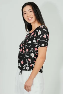 International INC Company Floral Drawstring Detail Tee - Black