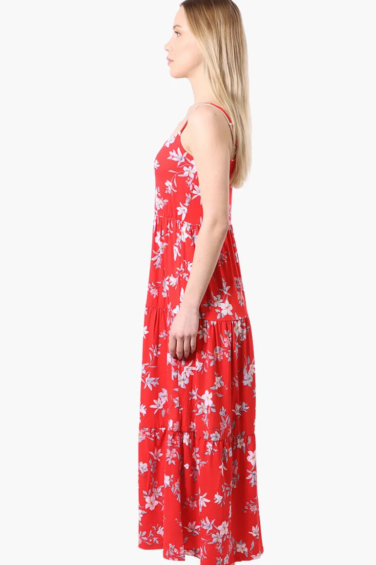 International INC Company Floral Spaghetti Strap Maxi Dress - Red