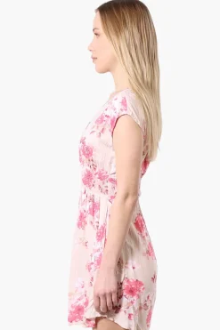 International INC Company Floral Smocked Waist Day Dress - Pink