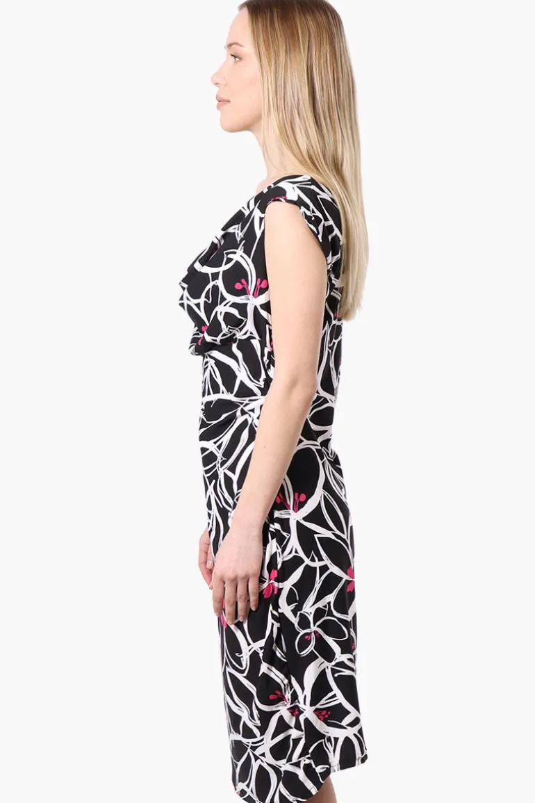 International INC Company Floral Cowl Neck Day Dress - Black