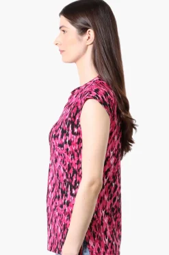 International INC Company Patterned Cap Sleeve Henley Shirt - Pink