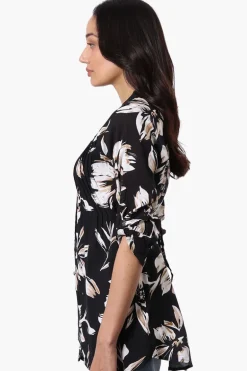 International INC Company Floral Pintuck Blouse - Black