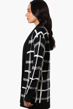 International INC Company Plaid Fold Over Wrap Cardigan - Black