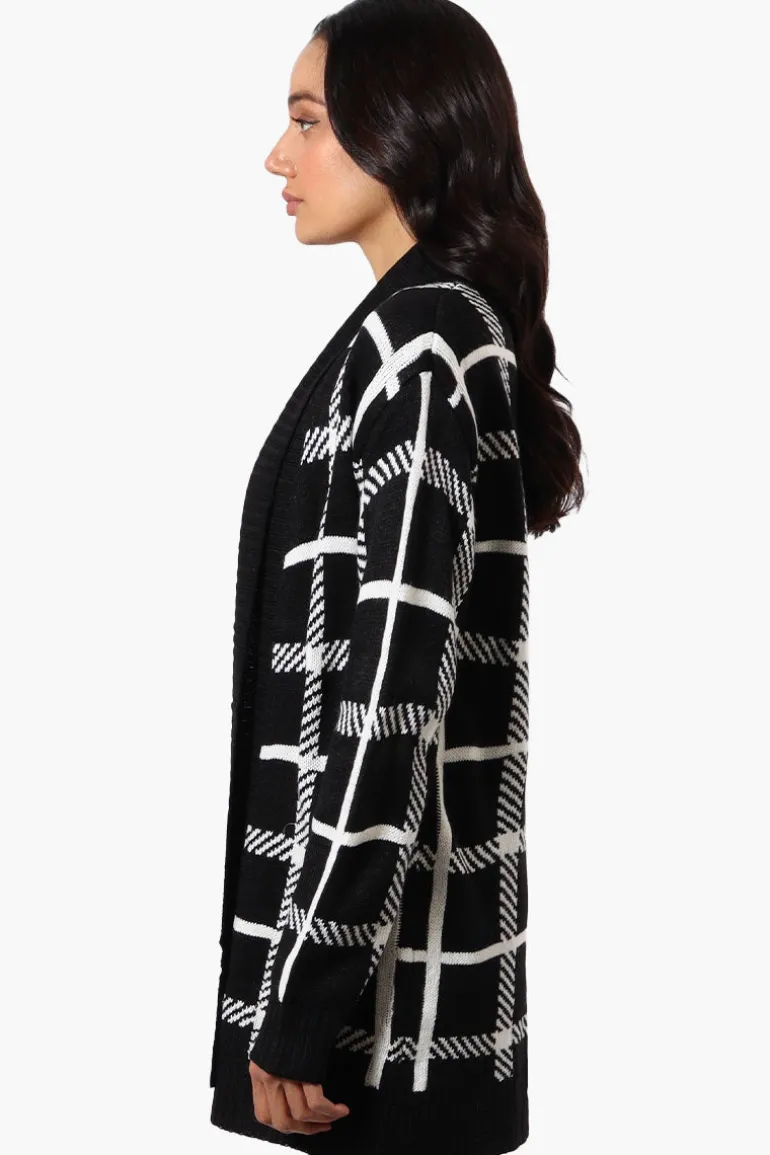 International INC Company Plaid Fold Over Wrap Cardigan - Black