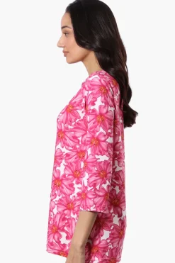 International INC Company Floral 3/4 Sleeve Blouse - Pink