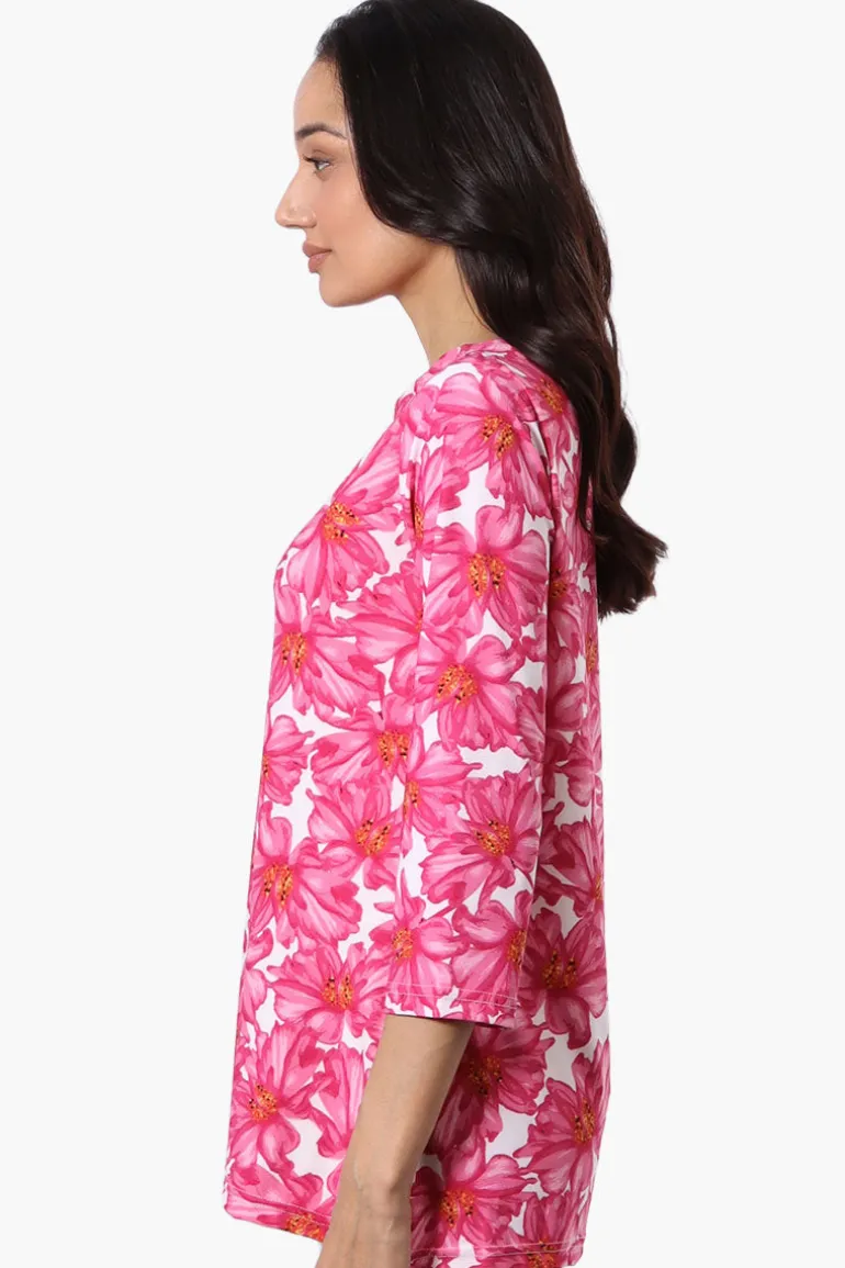 International INC Company Floral 3/4 Sleeve Blouse - Pink