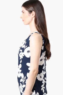 International INC Company Floral Cinched Collar Tank Top - Navy