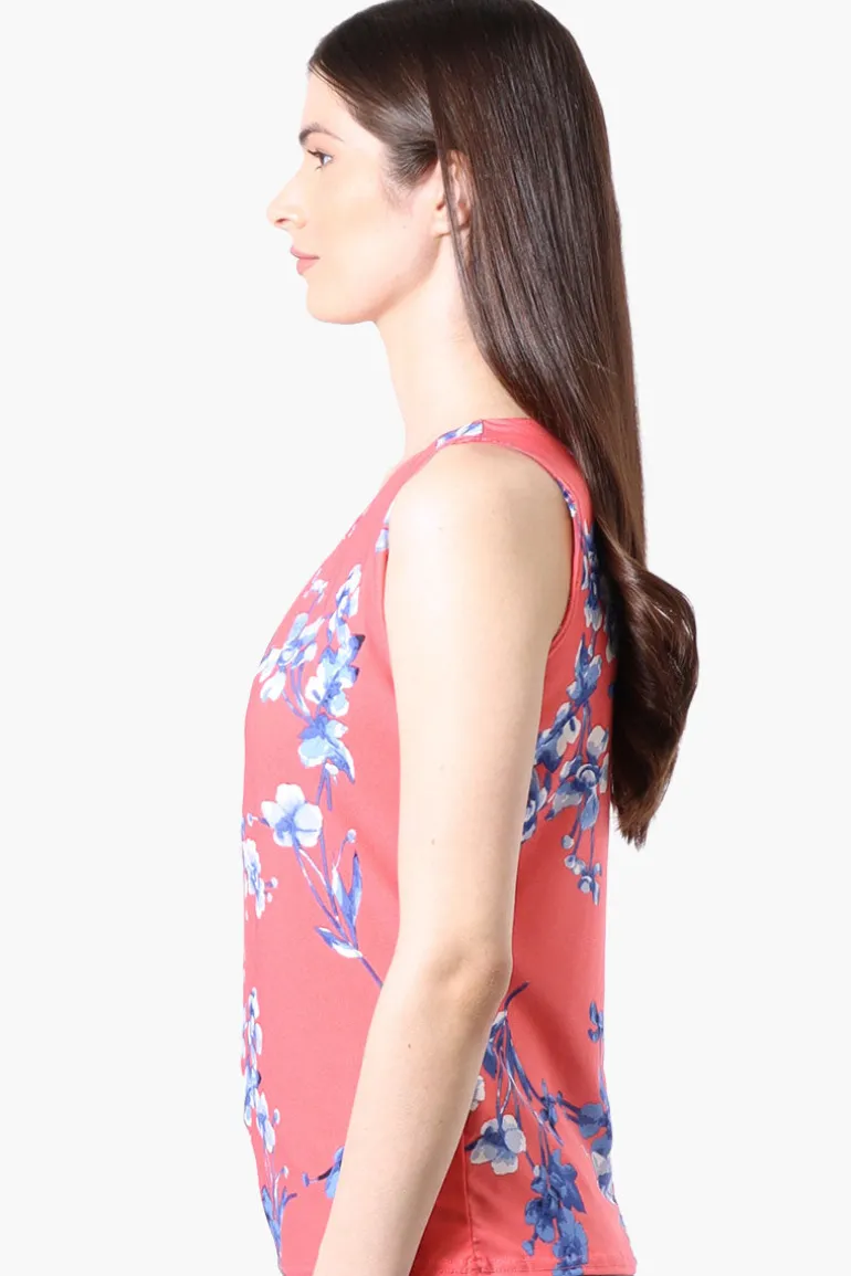 International INC Company Floral Cinched Collar Tank Top - Pink