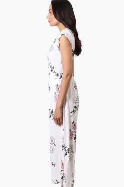 International INC Company Floral Crossover Wide Leg Jumpsuit - White