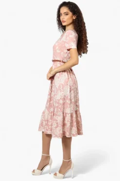International INC Company Floral Belted Short Sleeve Maxi Dress - Blush
