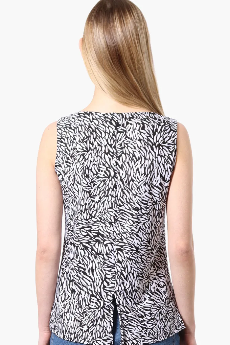 International INC Company Patterned Square Neck Tank Top - Black