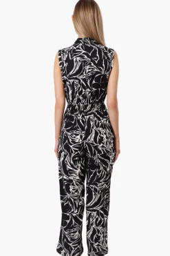International INC Company Floral Button Up Jumpsuit - Black