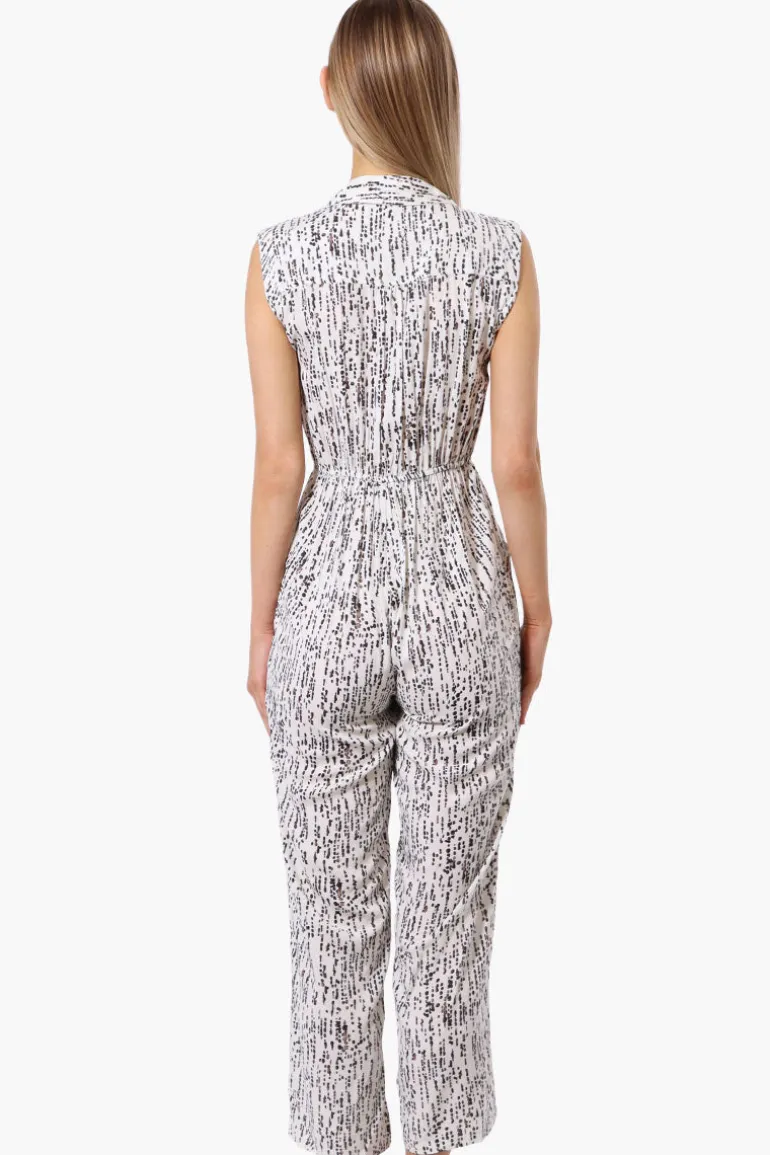 International INC Company Patterned Button Up Jumpsuit - White