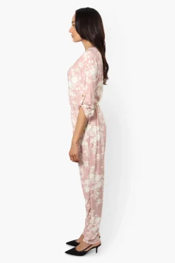 International INC Company Floral Roll Up Sleeve Jumpsuit - Pink
