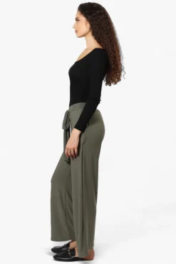 International INC Company Solid Belted Palazzo Pants - Olive