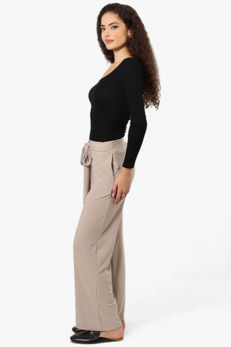 International INC Company Solid Belted Palazzo Pants - Beige