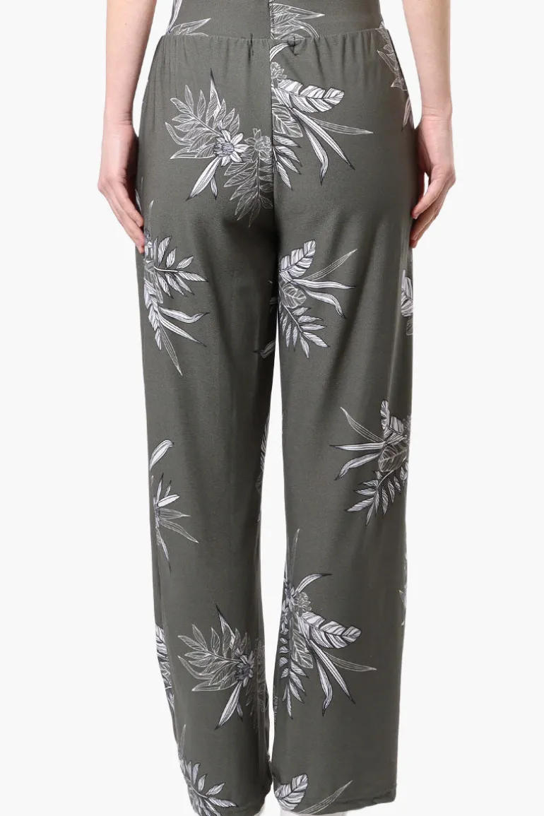 International INC Company Leaf Pattern Wide Leg Pants - Olive
