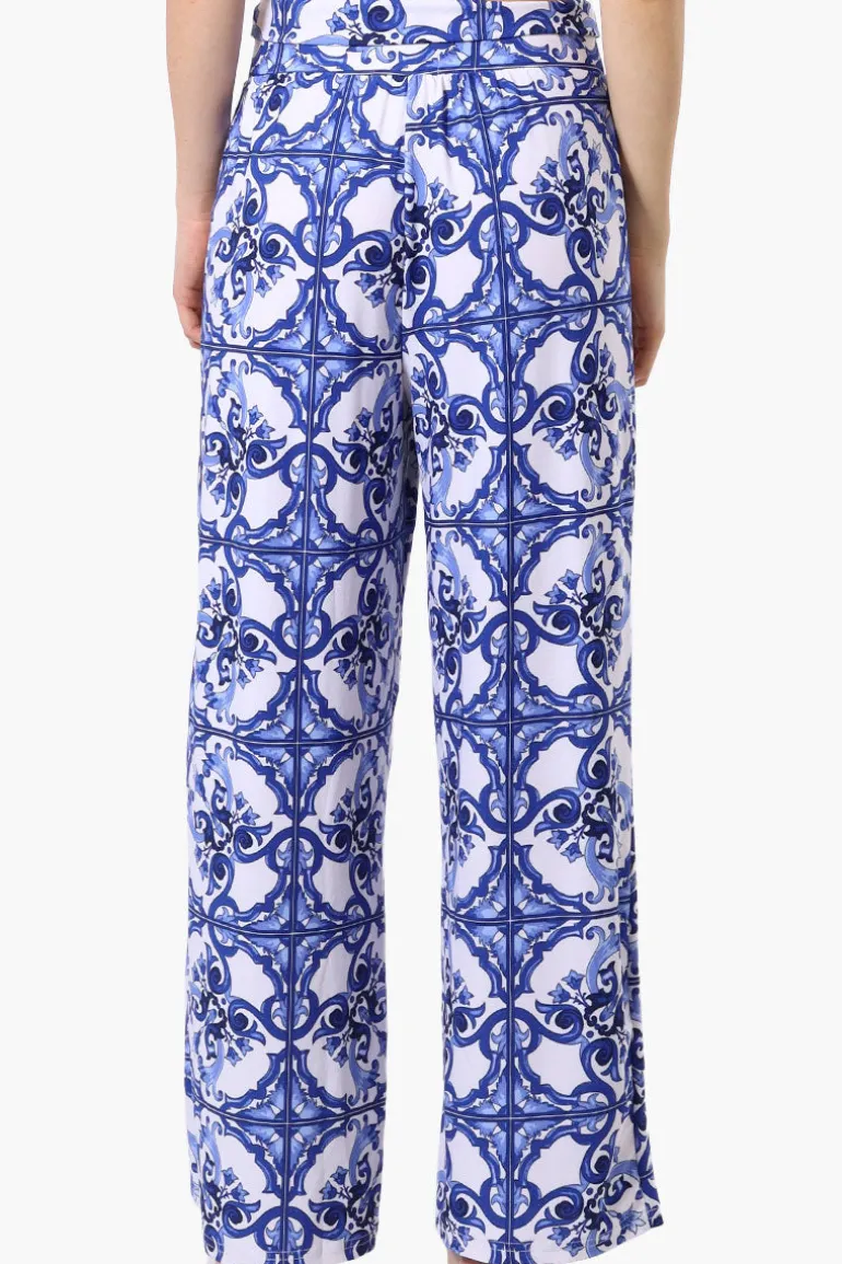 International INC Company Patterned Fold Over Palazzo Pants - Blue
