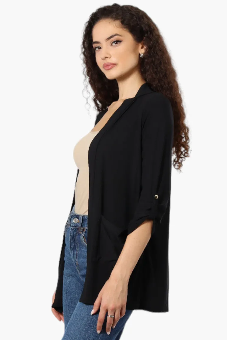 International INC Company Roll Up Sleeve Open Wrap Cardigan - Black