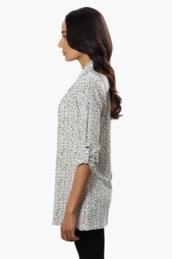 International INC Company Patterned Roll Up Sleeve Cardigan - White