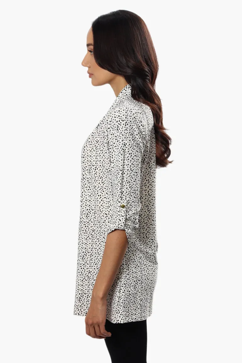 International INC Company Patterned Roll Up Sleeve Cardigan - White