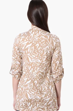 International INC Company Patterned Roll Up Sleeve Wrap Cardigan - Beige