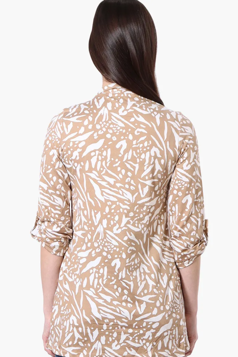 International INC Company Patterned Roll Up Sleeve Wrap Cardigan - Beige