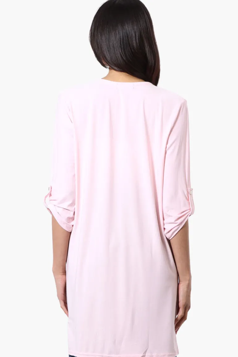 International INC Company Roll Up Sleeve Open Duster Cardigan - Pink