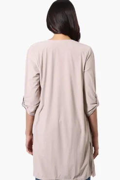 International INC Company Roll Up Sleeve Open Duster Cardigan - Beige