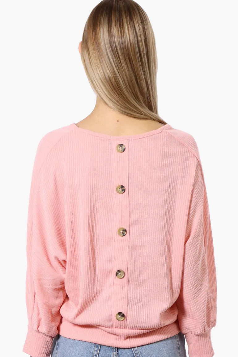 International INC Company Ribbed Button Back Detail Pullover Sweater - Pink