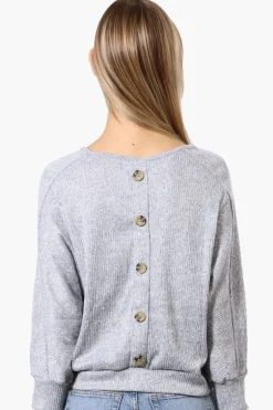 International INC Company Ribbed Button Back Detail Pullover Sweater - Grey