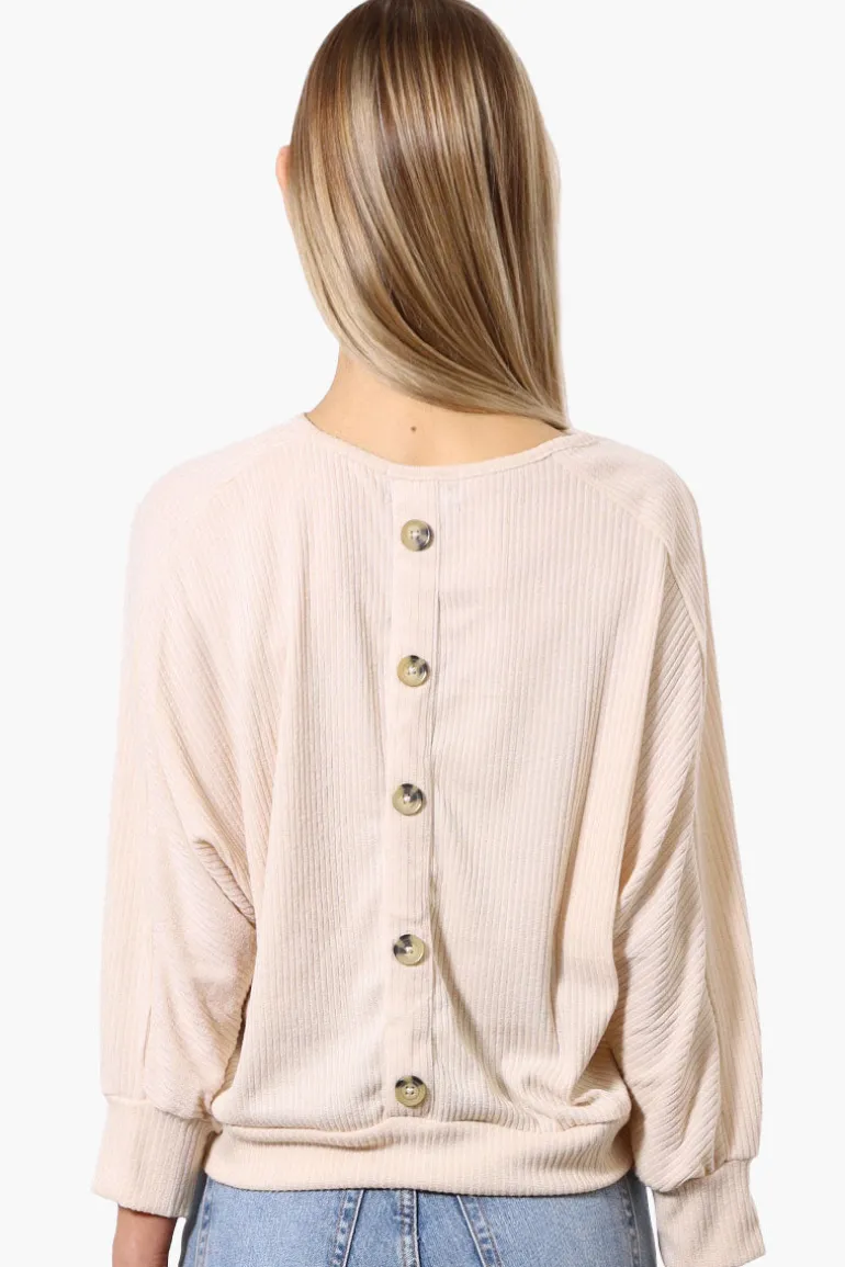 International INC Company Ribbed Button Back Detail Pullover Sweater - Cream