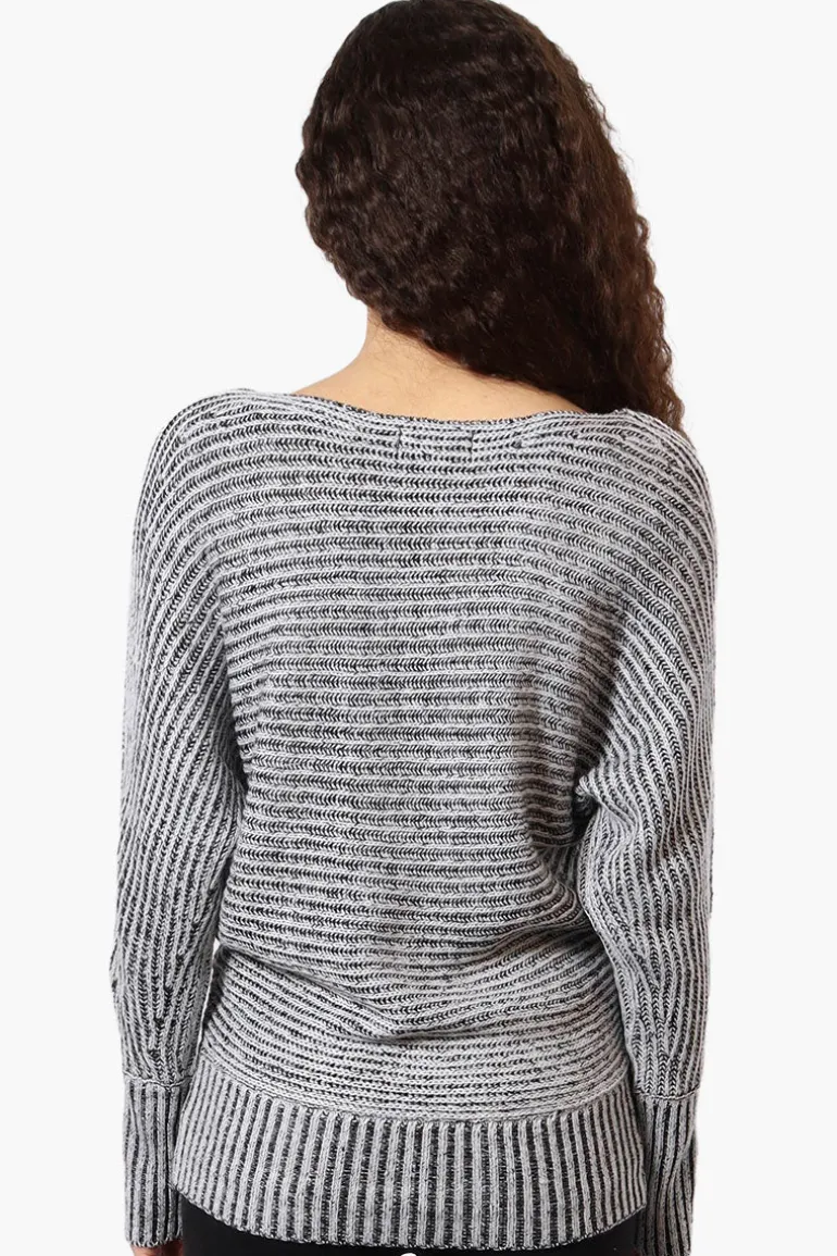 International INC Company Ribbed Boat Neck Pullover Sweater - Grey