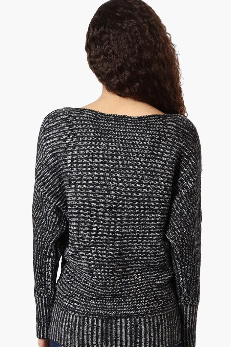 International INC Company Ribbed Boat Neck Pullover Sweater - Black