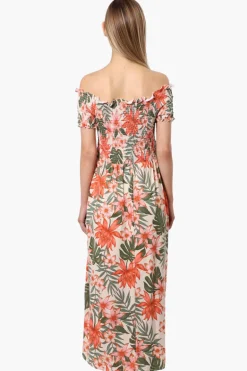 International INC Company Floral Off Shoulder Crossover Maxi Dress - Peach