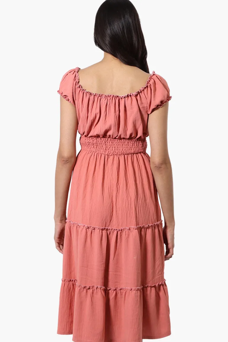 International INC Company Tiered Smocked Waist Maxi Dress - Coral