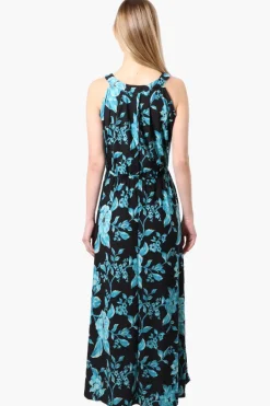 International INC Company Floral Sleeveless Halter Neck Maxi Dress - Black