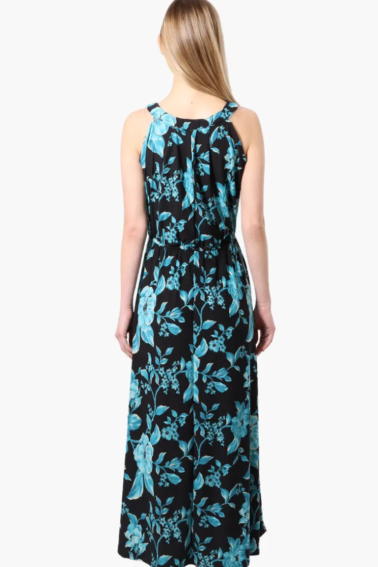 International INC Company Floral Sleeveless Halter Neck Maxi Dress - Black