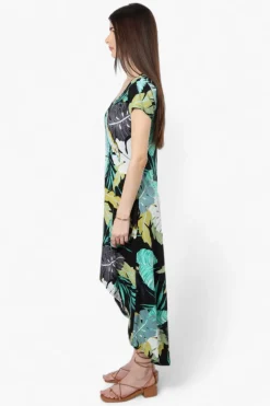 International INC Company Leaf Pattern High Low Maxi Dress - Black