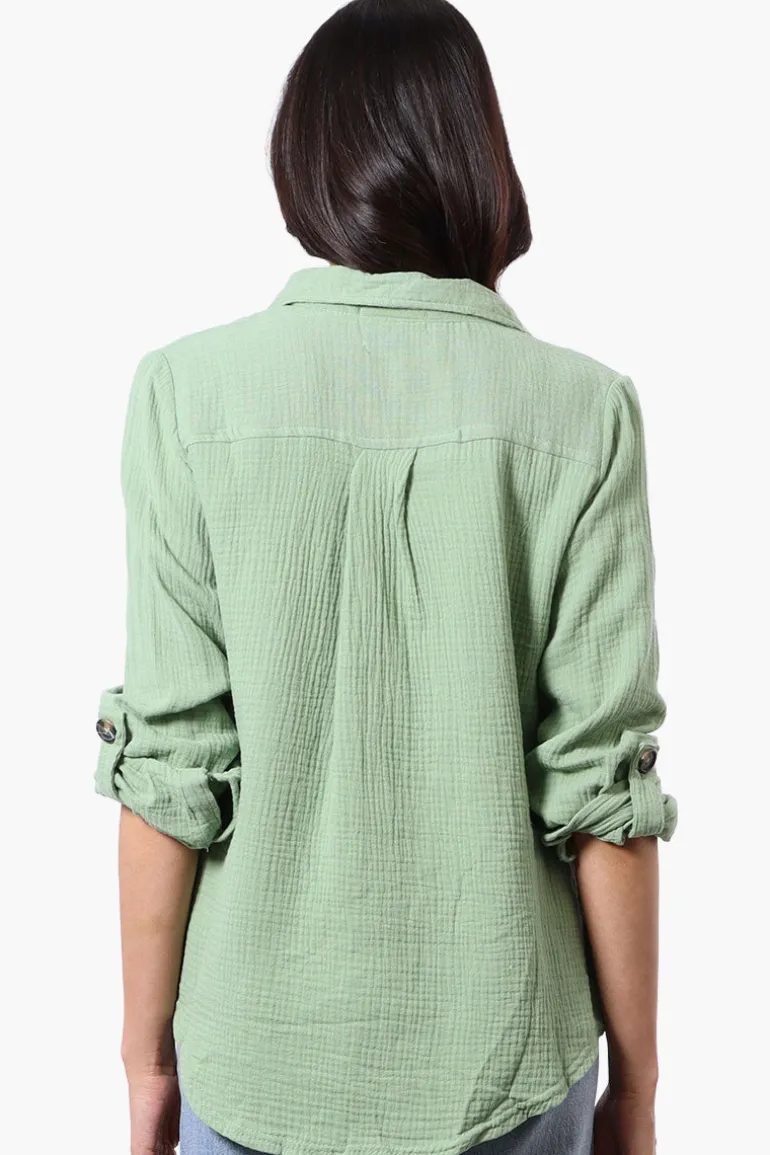 International INC Company Roll Up Sleeve Button Down Shirt - Green
