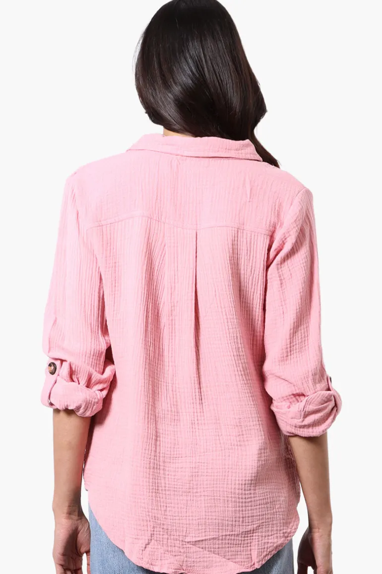 International INC Company Roll Up Sleeve Button Down Shirt - Pink